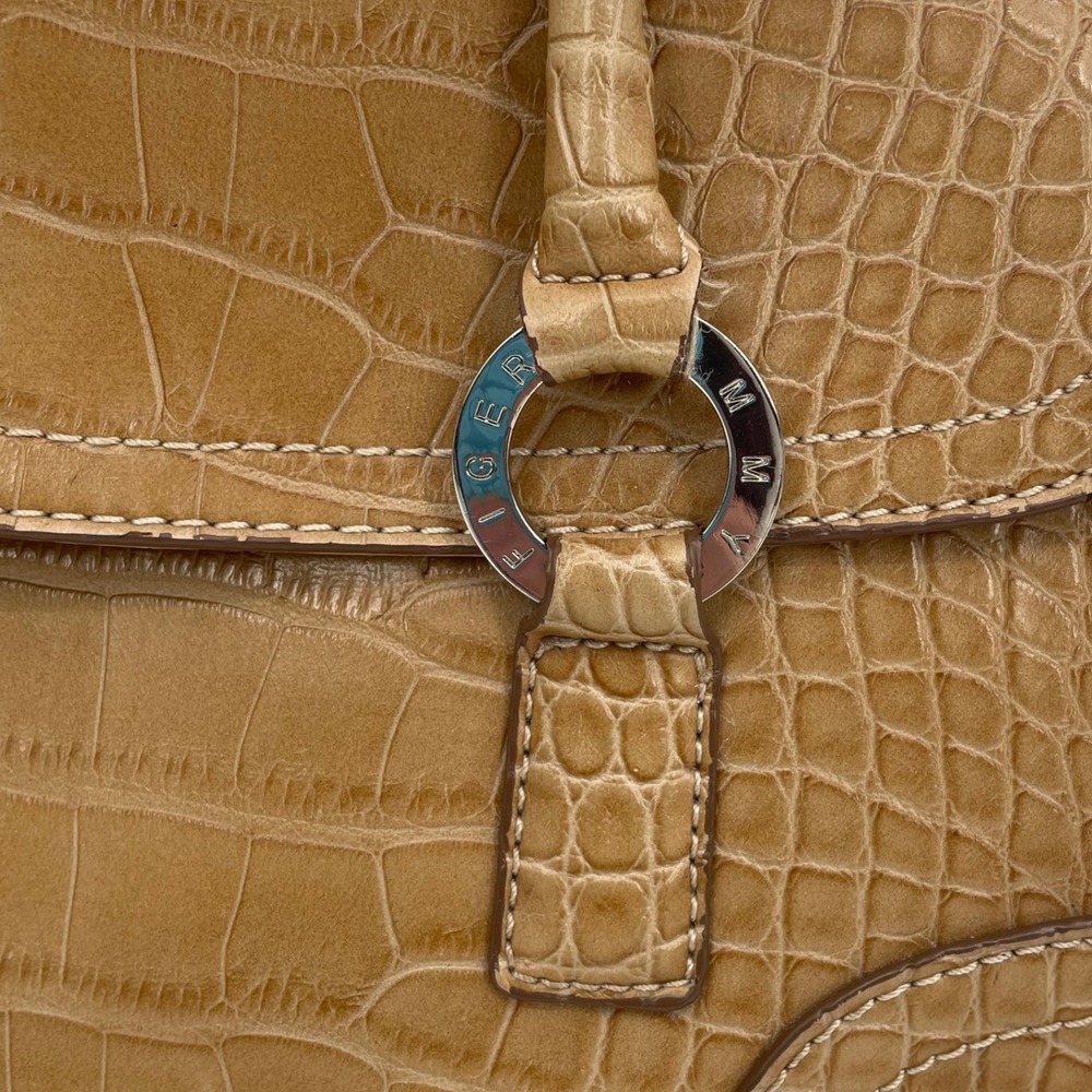VTG Tommy Hilfiger Shoulder Bag Womens Medium Tan Faux Leather Croc Embossed Y2K - Picture 2 of 13